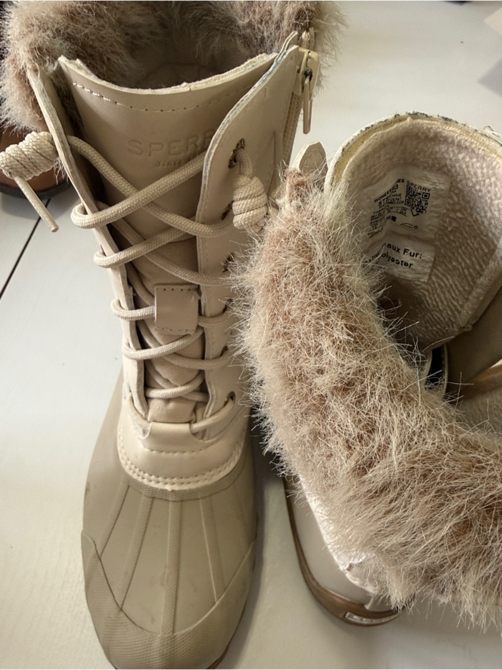 Sperry Women's Tan Faux-Fur Winter Duck Boots